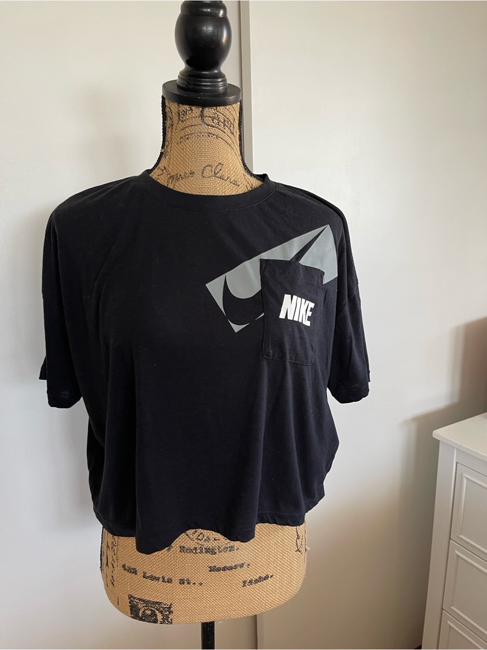 Nike Black Cropped Graphic Pocket Tee with Gray Logo